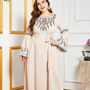 Moroccan Oriental Dress Arabian Oversized Women's Dress Stitching Flared Sleeve Embroidery Casual Muslim Long Skirt Abaya Kimono