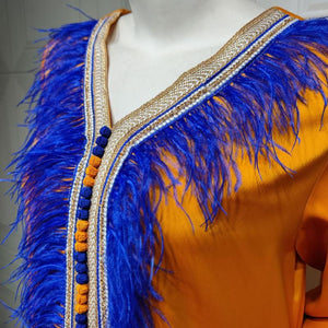 Muslim Clothing For Women Ethnic Ribbon V Neck Embroidered Feathers Long Sleeve Maxi Dress Autumn 2021 Middle East Arabic Dubai