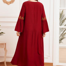 Load image into Gallery viewer, Muslim Oversized Women&#39;s Gold Thread Embroidery Long-sleeved Folds Retro Ethnic Red Temperament Long Skirt Djellaba 2021