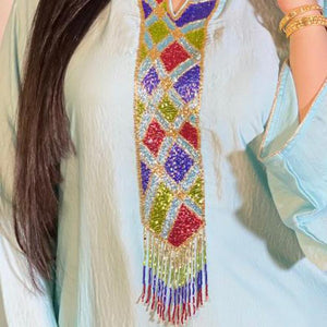 Muslim Women's Arab Middle East Light Green Satin Robe Hoodedjalabiya Dress Abaya Kimono Suitable For All Seasons Dubai 2021