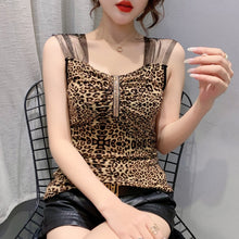 Load image into Gallery viewer, NEW 2021 Summer Sleeveless Mesh Tops Shirt Fashion Casual Leopard hot diamond Women&#39;s T-Shirt