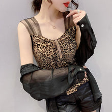 Load image into Gallery viewer, NEW 2021 Summer Sleeveless Mesh Tops Shirt Fashion Casual Leopard hot diamond Women&#39;s T-Shirt