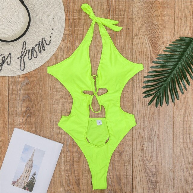 NEW None Tummy Cut Out One Piece Swimsuit 2020 Women Swimwear Female Bather Lace Up Bathing Suit Swim Wear Monokini