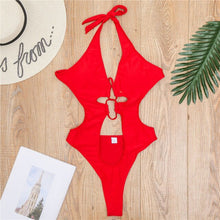 Load image into Gallery viewer, NEW None Tummy Cut Out One Piece Swimsuit 2020 Women Swimwear Female Bather Lace Up Bathing Suit Swim Wear Monokini
