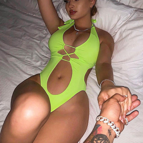 NEW None Tummy Cut Out One Piece Swimsuit 2020 Women Swimwear Female Bather Lace Up Bathing Suit Swim Wear Monokini