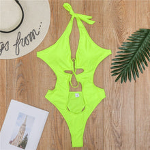 Load image into Gallery viewer, NEW None Tummy Cut Out One Piece Swimsuit 2020 Women Swimwear Female Bather Lace Up Bathing Suit Swim Wear Monokini