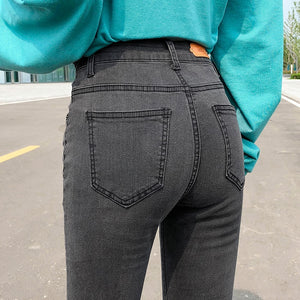 NEW Women Stretch High Waist Classic Retro  Jeans Lady Plus Size 38 40 Skinny Pants Push Up Leggings Mom Jeans Pencil Trousers