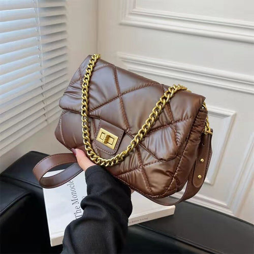 Na moda acolchoado pequeno ombro de náilon crossbody sacos para mulher hit feminino inverno marca trending corrente bolsas