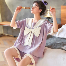 Load image into Gallery viewer, Net Red Hot Style Bow  Pijama Kawaii Woman Summer Student Ins Dormitory   Loose Short-Sleeved Square Neck Home Clothes Female