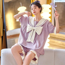 Load image into Gallery viewer, Net Red Hot Style Bow  Pijama Kawaii Woman Summer Student Ins Dormitory   Loose Short-Sleeved Square Neck Home Clothes Female