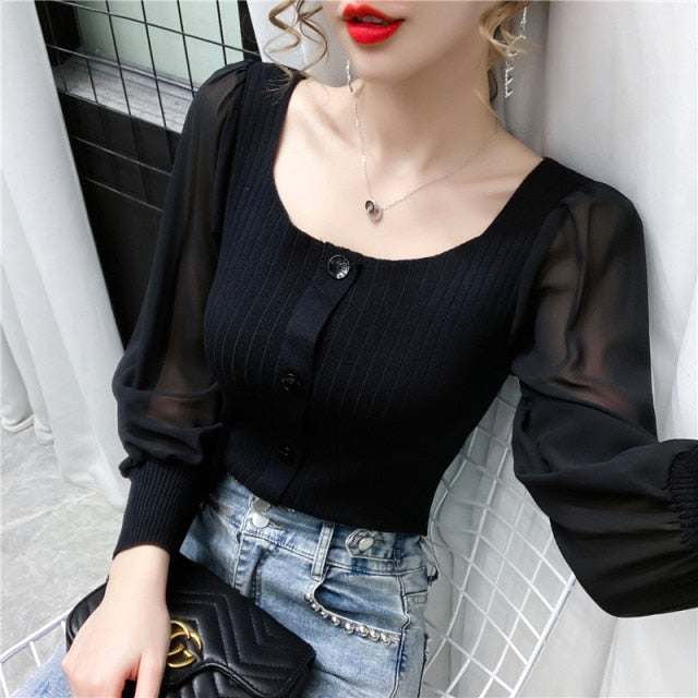 New 2020 Autumn Long Sleeve Women Blouse Shirt Fashion Casual Mesh Patchwork Women Tops And Shirt Blusas