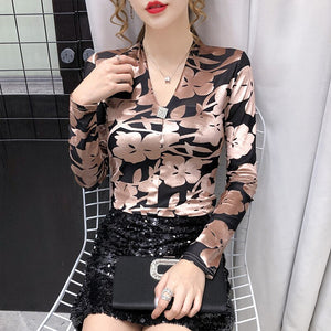 New 2020 Autumn Winter Women Tops Fashion Sexy V-Neck Print Tops And Shirt Plus size Women clothing blusas