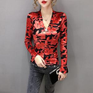 New 2020 Autumn Winter Women Tops Fashion Sexy V-Neck Print Tops And Shirt Plus size Women clothing blusas