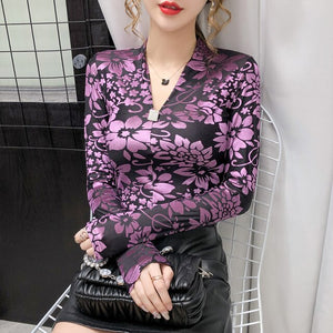 New 2020 Autumn Winter Women's T-Shirt Elegant Slim V-neck Hollow out Long Sleeve Women Tops Plus size Female shirt