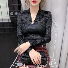 Load image into Gallery viewer, New 2020 Autumn Winter Women&#39;s T-Shirt Elegant Slim V-neck Hollow out Long Sleeve Women Tops Plus size Female shirt