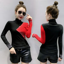 Load image into Gallery viewer, New 2020 Autumn Women T-Shirt Fashion Casual Long Sleeve Patchwork Women Tops Turtleneck Hot drilling Female Shirt