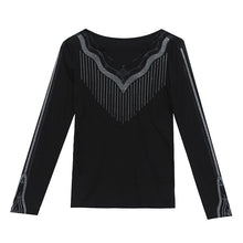 Load image into Gallery viewer, New 2020 Autumn Women Tops Fashion Casual Long Sleeve V-Neck T-shirt Elegant Slim Diamonds Black Plus Size Women&#39;s tshirts
