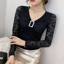 Load image into Gallery viewer, New 2020 Autumn long sleeve lace tops Fashion casual v-neck women blouse shirt Elegant slim Diamond women&#39;s tops