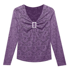 Load image into Gallery viewer, New 2020 Autumn long sleeve lace tops Fashion casual v-neck women blouse shirt Elegant slim Diamond women&#39;s tops