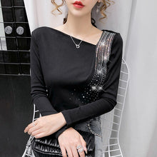 Load image into Gallery viewer, New 2020 Autumn long sleeve women tshirts Fashion casual Hot drilling black t-shirt Fashion casual women tops and shirt