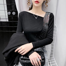 Load image into Gallery viewer, New 2020 Autumn long sleeve women tshirts Fashion casual Hot drilling black t-shirt Fashion casual women tops and shirt