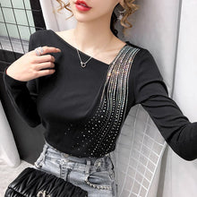 Load image into Gallery viewer, New 2020 Autumn long sleeve women tshirts Fashion casual Hot drilling black t-shirt Fashion casual women tops and shirt