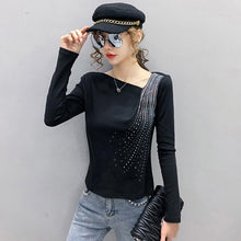 Load image into Gallery viewer, New 2020 Autumn long sleeve women tshirts Fashion casual Hot drilling black t-shirt Fashion casual women tops and shirt