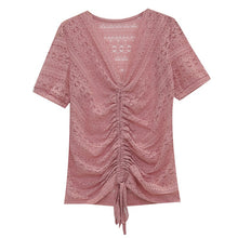 Load image into Gallery viewer, New 2020 Summer short sleeve t-shirt women&#39;s shirt Fashion sexy v-neck hollow out lace tops plus size female shirt blusas