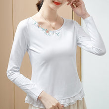Load image into Gallery viewer, New 2021 Autumn Long Sleeve Women&#39;s T-Shirt Fashion Casual Embroidered Cotton Tops Plus Size M-4XL Ruffles Shirt