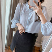 Load image into Gallery viewer, New 2021 Autumn Long Sleeved Women Blouse Shirt Fashion Casual Hollow Out Puff Sleeved Chiffon Shirt Elegant Slim Clothing