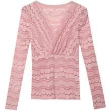 Load image into Gallery viewer, New 2021 Autumn Sexy V-Neck Women&#39;s T-Shirt Fashion Casual Long Sleeve Hollow Out Lace Tops Plus Size Women Clothing