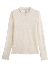 Load image into Gallery viewer, New 2021 Autumn Thin Stand Collar Lace Tops Fashion Casual Long Sleeve Hollow Out Women Blouse Shirt 3XL