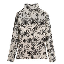 Load image into Gallery viewer, New 2021 Autumn Winter Long Sleeve Women&#39;s T-Shirt Fashion Casual Stand  Collar Flocking Mesh Tops Plus Size Women Clothing