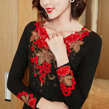 Load image into Gallery viewer, New 2021 Autumn Winter Woman tshirts Fashion Long Sleeve Embroidered Women Tops And Shirt M-4XL Plus Size Women Clothing Blusas
