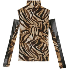 Load image into Gallery viewer, New 2021 Autumn Winter Women Tops Shirt Fashion Long Sleeve Off The Shouder Mesh Tops PU Leather Patchwork T-Shirt