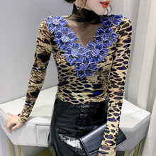 Load image into Gallery viewer, New 2021 Autumn Winter Women&#39;s T-Shirt Fashion Sexy Hollow Out Long Sleeve Lace Tops M-3XL Plus Size Blusas Patchwork tshirt