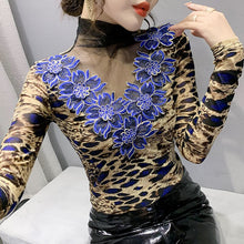 Load image into Gallery viewer, New 2021 Autumn Winter Women&#39;s T-Shirt Fashion Sexy Hollow Out Long Sleeve Lace Tops M-3XL Plus Size Blusas Patchwork tshirt