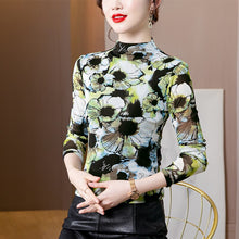Load image into Gallery viewer, New 2021 Autumn Winter Women&#39;s Tops Fashion Printed Long Sleeve Turtleneck Mesh T-Shirt M-4XL Plus Size Female Shirt