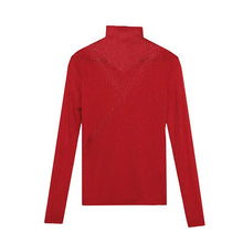 Load image into Gallery viewer, New 2021 Autumn Women Clothing Fashion Long Sleeve Turtleneck Hot Drilling Mesh Tops M-3XL Plus Size Women&#39;s T-Shirt