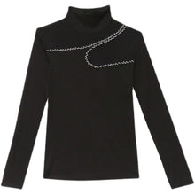 Load image into Gallery viewer, New 2021 Autumn Women Tops Fashion Casual Turtleneck Long Sleeved Mesh T-Shirt Elegant Slim Diamond perspective Women Clothing