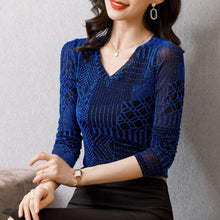 Load image into Gallery viewer, New 2021 Autumn Women Tops Fashion Casual V-neck Versatile Slim Long-sleeved Bright Silk Bottoming Shirt Blusas
