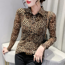 Load image into Gallery viewer, New 2021 Autumn Women&#39;s Blouse Shirt Fashion Casual Turtleneck Long Sleeve Leopard Chiffon Shirt Plus Size Blusas
