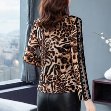 Load image into Gallery viewer, New 2021 Autumn Women&#39;s T-Shirt Fashion Casual Long Sleeve V-Neck Mesh Tops Elegant Slim Printed Leopard Shirt M-4XL Clothing