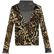 Load image into Gallery viewer, New 2021 Autumn Women&#39;s T-Shirt Fashion Casual Long Sleeved Turtleneck Hollow Out Mesh Tops Elegant Slim Leopard Women Clothing