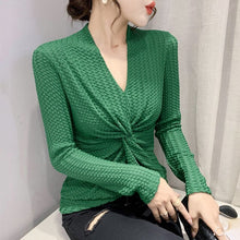 Load image into Gallery viewer, New 2021 Autumn Women&#39;s T-Shirt Fashion Casual V-Neck Long-Sleeved Hollow Out Lace Tops Plus Size Women Clothing