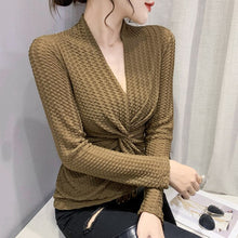 Load image into Gallery viewer, New 2021 Autumn Women&#39;s T-Shirt Fashion Casual V-Neck Long-Sleeved Hollow Out Lace Tops Plus Size Women Clothing