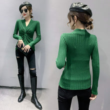 Load image into Gallery viewer, New 2021 Autumn Women&#39;s T-Shirt Fashion Casual V-Neck Long-Sleeved Hollow Out Lace Tops Plus Size Women Clothing