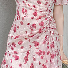 Load image into Gallery viewer, New 2021 Fashion Fairy Chiffon Dresses Summer Women Clothes Elegant Floral Print Short Sleeve Shirring Robe Slim Vestidos Dress