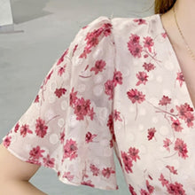 Load image into Gallery viewer, New 2021 Fashion Fairy Chiffon Dresses Summer Women Clothes Elegant Floral Print Short Sleeve Shirring Robe Slim Vestidos Dress