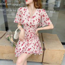 Load image into Gallery viewer, New 2021 Fashion Fairy Chiffon Dresses Summer Women Clothes Elegant Floral Print Short Sleeve Shirring Robe Slim Vestidos Dress